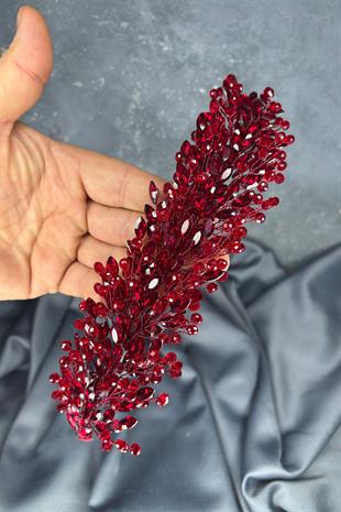 Bordo Elisa Boncuklu Gelin Kına Tacı Saç Ve Türban Aksesuarı