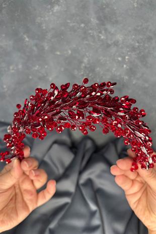 Bordo Elisa Boncuklu Gelin Kına Tacı Saç Ve Türban Aksesuarı