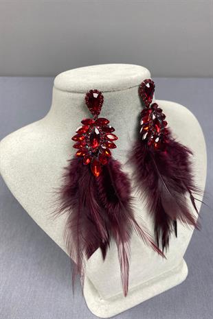 Burgundy Most Stylish Feathered Special Invitation Prom Wedding Evening Dress Earrings