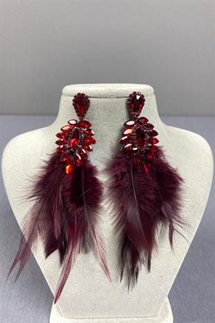 Burgundy Most Stylish Feathered Special Invitation Prom Wedding Evening Dress Earrings
