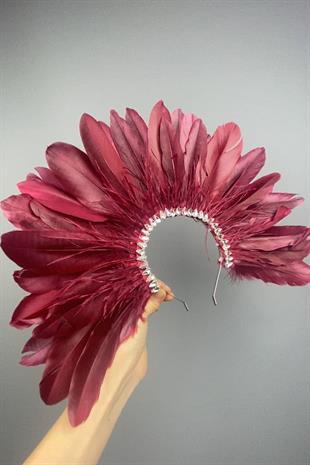 Burgundy Enda Feathered Stone Bridal Henna Crown Accessory