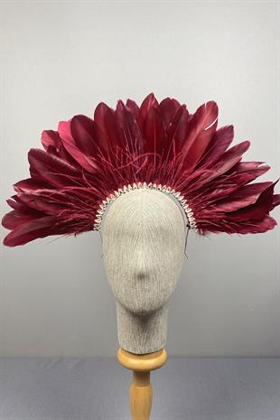 Burgundy Enda Feathered Stone Bridal Henna Crown Accessory