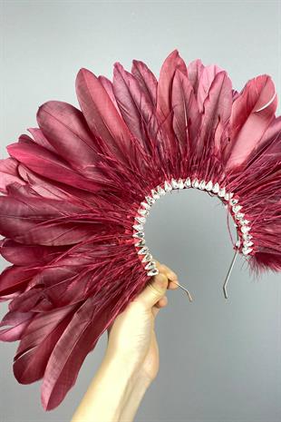 Burgundy Enda Feathered Stone Bridal Henna Crown Accessory