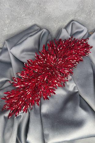 Bordo Eva Yoğun Boncuk İşlemeli Gelin Kına Tacı – Zarif ve Canlı Kına Aksesuarı