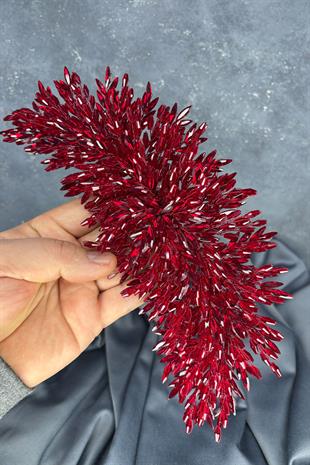 Bordo Eva Yoğun Boncuk İşlemeli Gelin Kına Tacı – Zarif ve Canlı Kına Aksesuarı