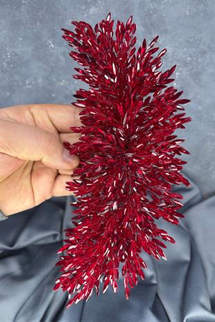 Bordo Eva Yoğun Boncuk İşlemeli Gelin Kına Tacı – Zarif ve Canlı Kına Aksesuarı