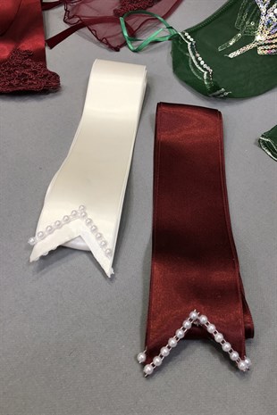 Bordo Gelin Duvağı Damat Örtüsü ve Takı Kurdele Seti