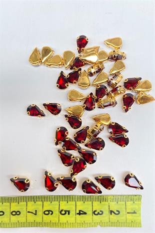 Bordo Gold Zeminli Dikme Parlak Cam Damla Boncuk 10 Adet