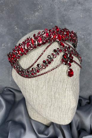 Burgundy Hera Forehead Dangling Bridal Henna Crown Hair Accessory