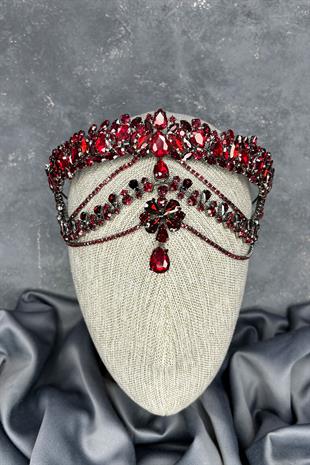 Burgundy Hera Forehead Dangling Bridal Henna Crown Hair Accessory