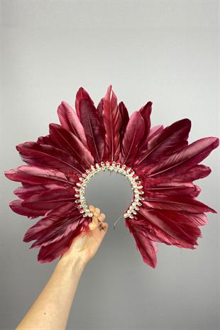 Burgundy Hera Feathered Stone Bridal Henna Crown Accessory