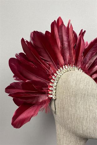 Burgundy Hera Feathered Stone Bridal Henna Crown Accessory