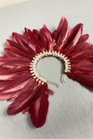Burgundy Hera Feathered Stone Bridal Henna Crown Accessory