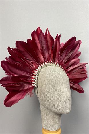 Burgundy Hera Feathered Stone Bridal Henna Crown Accessory