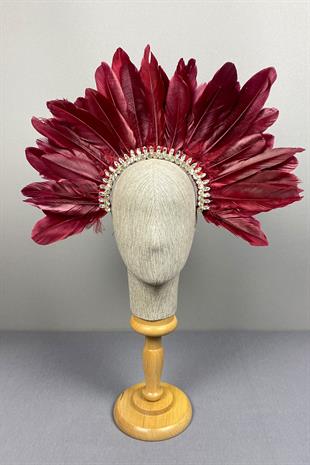 Burgundy Hera Feathered Stone Bridal Henna Crown Accessory