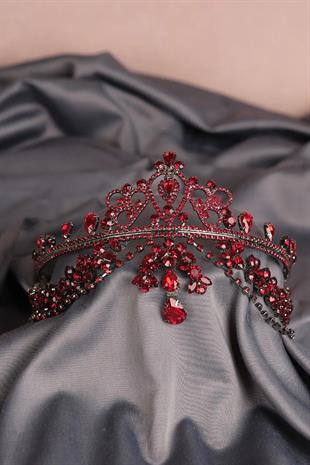 Bordo Hürrem Saçaklı Alınlık Gelin Kına Tacı