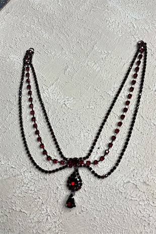 Bordo İnce  Alınlık Saç Aksesuarı Gelin Kına Tacı