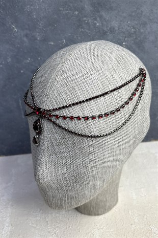 Bordo İnce  Alınlık Saç Aksesuarı Gelin Kına Tacı