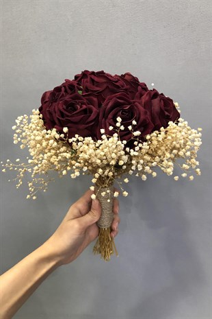 Bordo Kadife Güllü Gelin Çiçeği ve Takı Kurdelesi