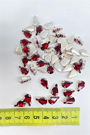 Bordo Kasalı Dikme Parlak Cam Damla Boncuk 10 Adet