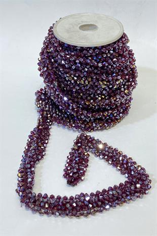 Bordo Kristal Boncuk İşlemeli Şerit