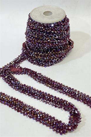 Bordo Kristal Boncuk İşlemeli Şerit