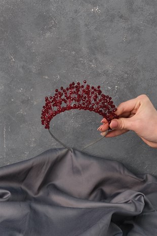 Claret Red Crystal Beaded Aren Bridal Henna Crown