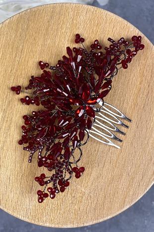 Burgundy Crystal Embroidered Side Comb Hairclip Bridal Hair Accessory