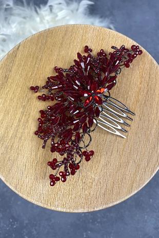 Burgundy Crystal Embroidered Side Comb Hairclip Bridal Hair Accessory