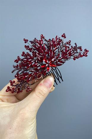 Burgundy Crystal Embroidered Side Comb Hairclip Bridal Hair Accessory