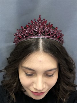 Antique Black Detailed Henna Crown with Claret Red Crystal Stone