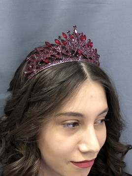 Antique Black Detailed Henna Crown with Claret Red Crystal Stone