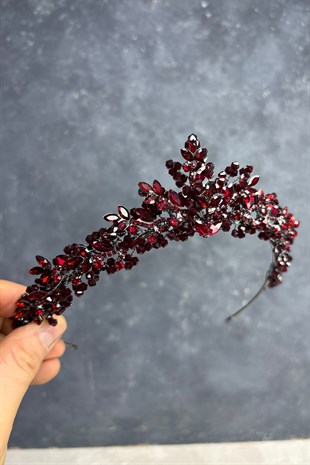 Bordo Lara Özel Tasarım Gelin Kına Tacı