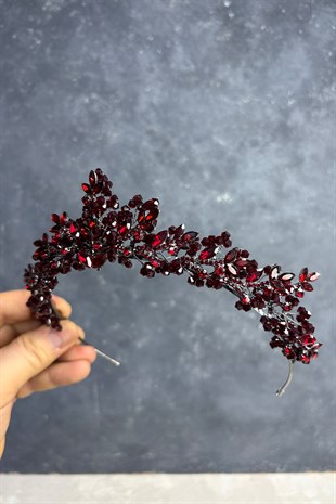 Bordo Lara Özel Tasarım Gelin Kına Tacı