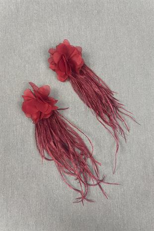 Burgundy Laser Flower Ostrich Feather Earrings