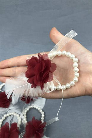 Claret Red Laser Flower Bridesmaid Bracelet Set