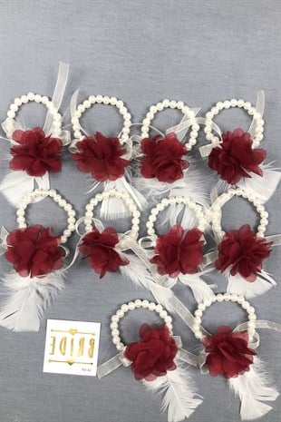 Claret Red Laser Flower Bridesmaid Bracelet Set