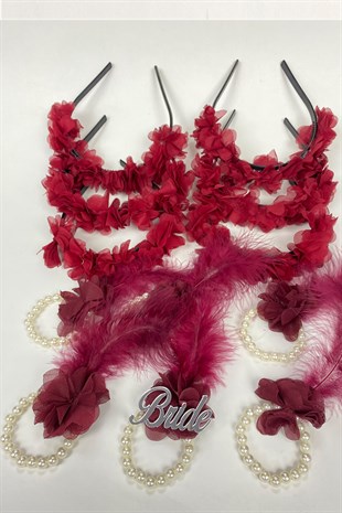 Claret Red Laser Flower Bridesmaid Tiara and Gift Child Tiara 6 pcs