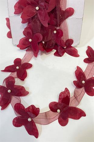 فراشة شيفون مقطوعة بالليزر باللون العنابي