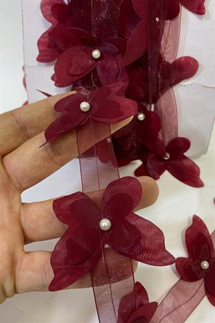 فراشة شيفون مقطوعة بالليزر باللون العنابي