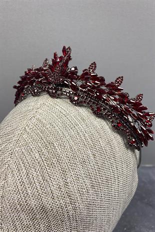 Maroon Lena Crystal Beaded Bridal Henna Crown
