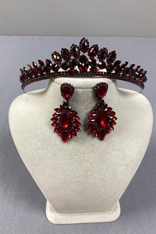 Burgundy Leyn Bridal Henna Crown and Drop Shuttle Earring Set