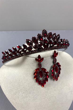 Burgundy Leyn Bridal Henna Crown and Shuttle Stone Earrings