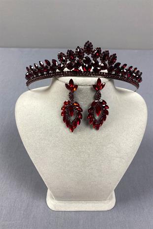 Burgundy Leyn Bridal Henna Crown and Shuttle Stone Earrings