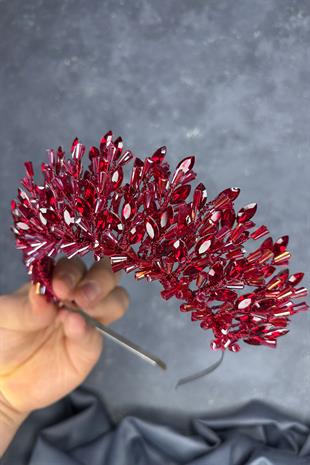 Burgundy Maria Henna Crown Hair Accessory with Intense Embroidered Crystals