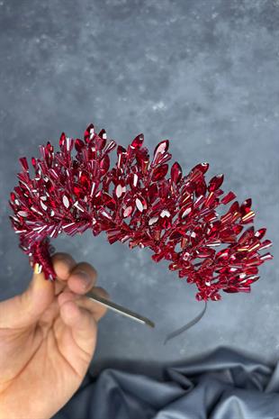 Burgundy Maria Henna Crown Hair Accessory with Intense Embroidered Crystals