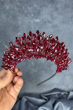 Burgundy Maria Henna Crown Hair Accessory with Intense Embroidered Crystals