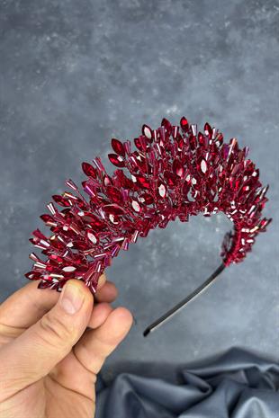 Burgundy Maria Henna Crown Hair Accessory with Intense Embroidered Crystals