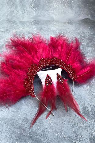 Burgundy Maya Hairy Crystal Beaded Bridal Henna Tiara and Earring