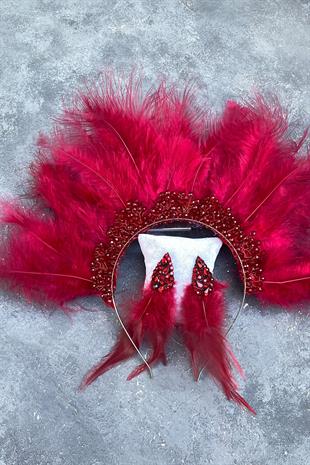 Burgundy Maya Hairy Crystal Beaded Bridal Henna Tiara and Earring